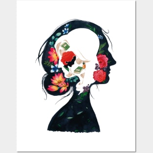 floral female silhouette Posters and Art